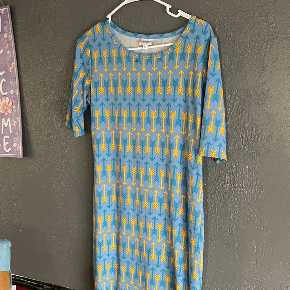 Blue and Yellow Lula Roo Arrow Print Dress